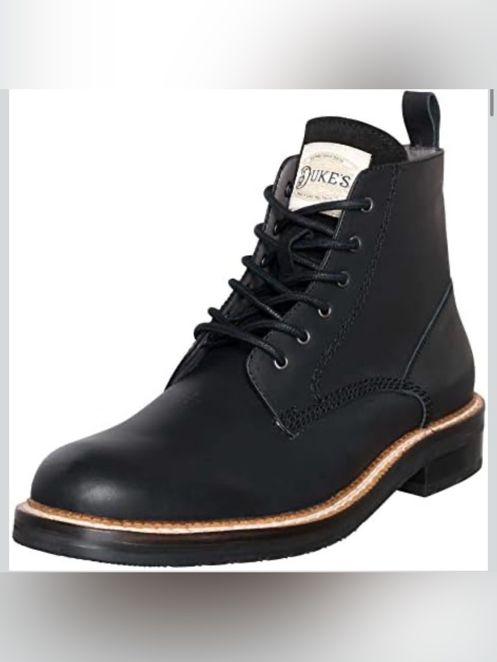 Dukes  Men's Black Leather Lace-Up  Boot